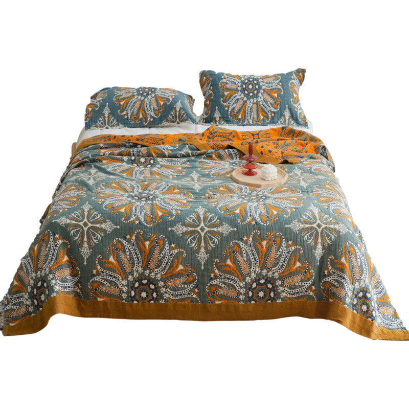 Ownkoti Dark Cyan Double-Sided Floral Cotton Quilt