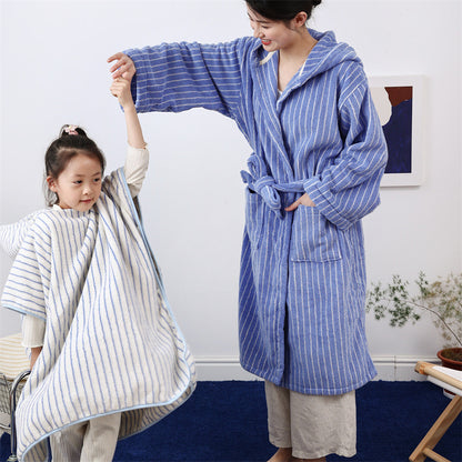 Pure Cotton Striped Hooded Cape Bathrobe
