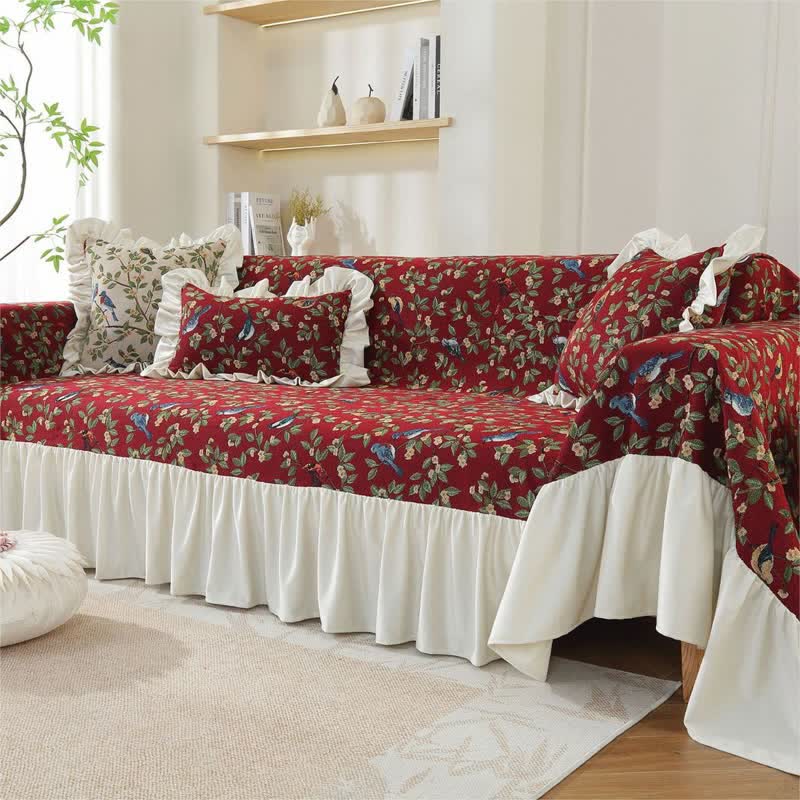 Rural Style Bird & Floral Soft Sofa Cover