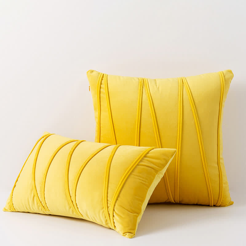 Stripe Pattern Soft Velvet Decorative Pillowcase - Yellow - 50cm x 50cm - image 7