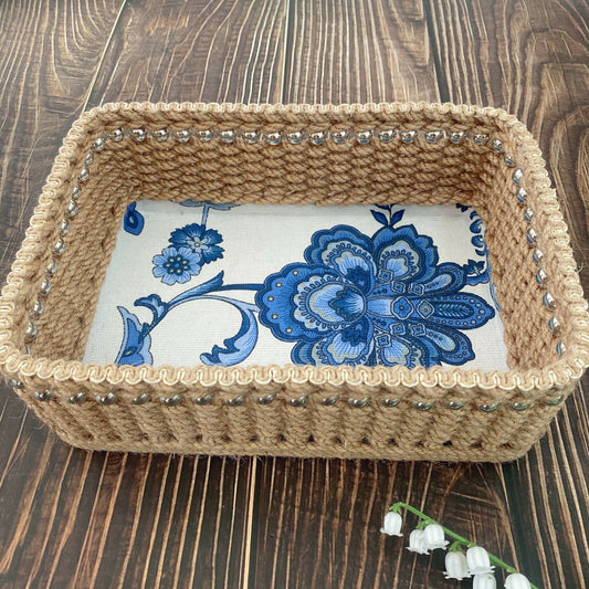 Vintage Floral Handmade Tabletop Storage Basket