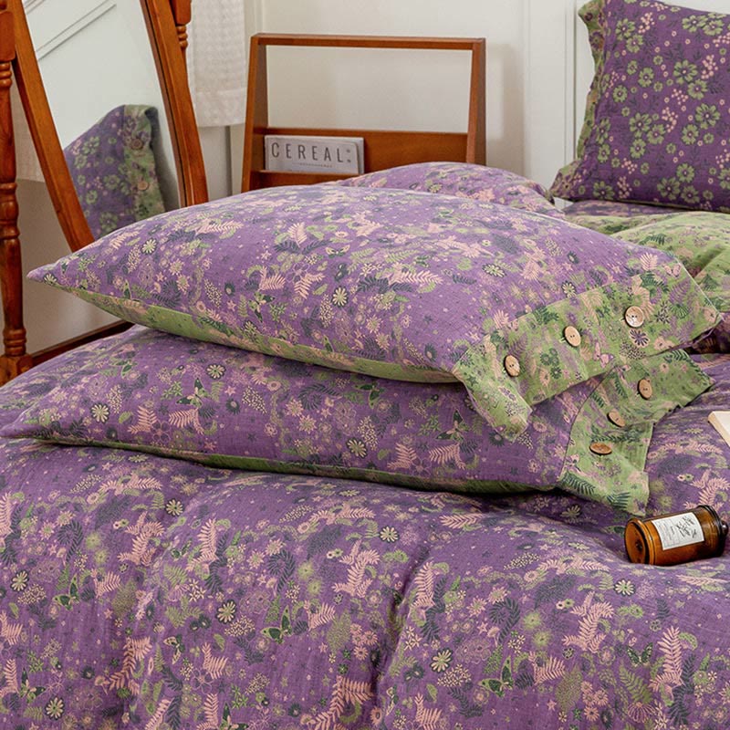 Boho Flower Purple Cotton Bedding Sets(4PCS)