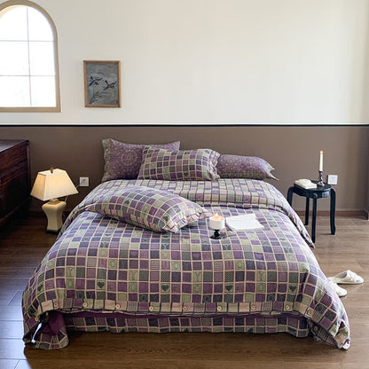 Cotton Gauze Jacquard Checkerboard Bedding Set(4PCS)