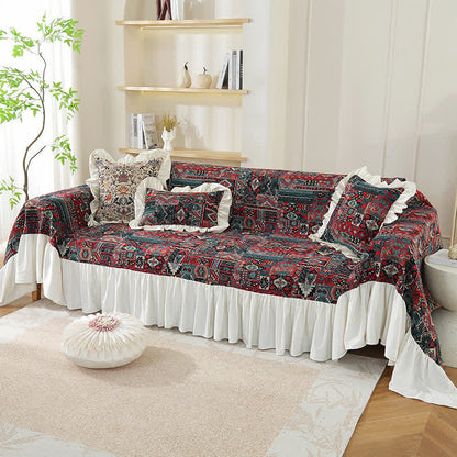 Boho Vintage Geometric Ruffle Sofa Cover