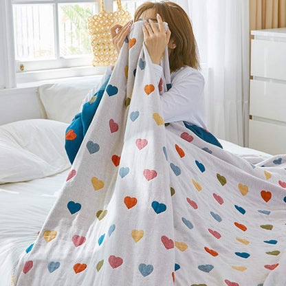 Colorful Hearts Cotton Gauze Reversible Quilt