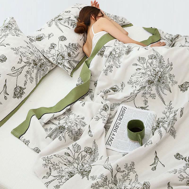 Pastoral Flower Leaf Cotton Reversible Quilt