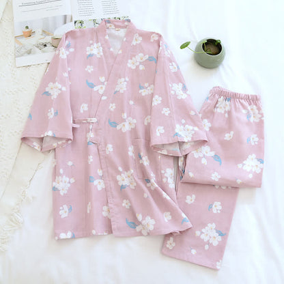 Cotton Gauze V-neck Floral Pajama Set