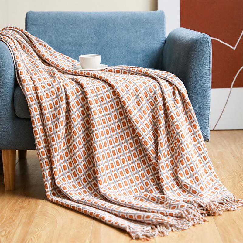 Ownkoti Knitted Sofa Blanket Couch Blanket With Tassels