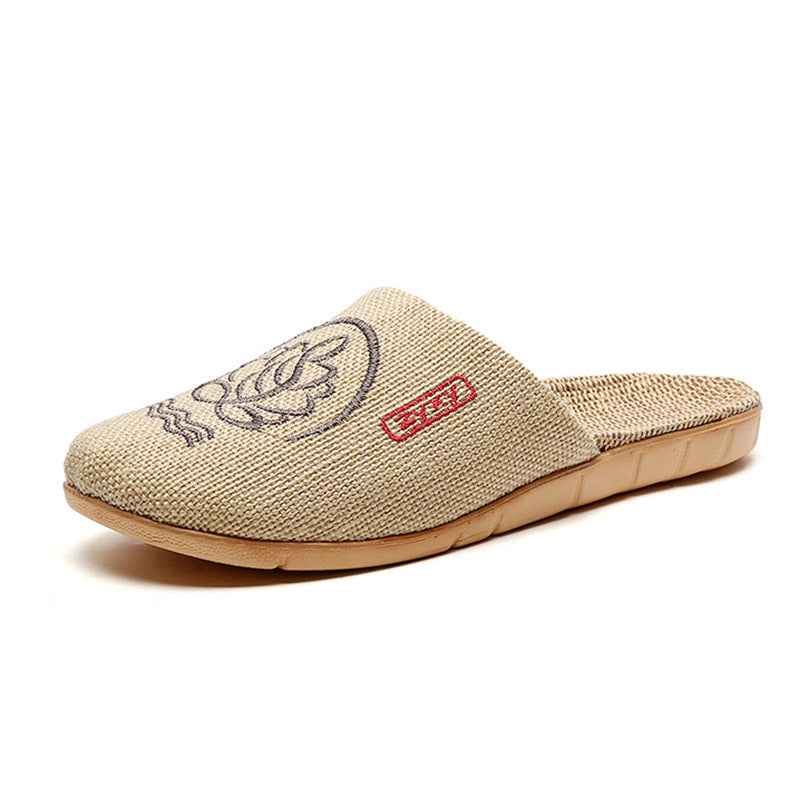 Retro Embroidered Lotus Flax Slippers