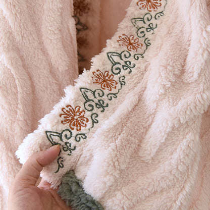 Retro Embroidered Warm Fleece Shawl Wrap