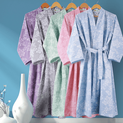 Flower Cotton V-neck Bathrobe with Tie