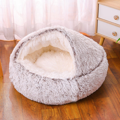 Semi-enclosed Warm Fleece Pet Bed