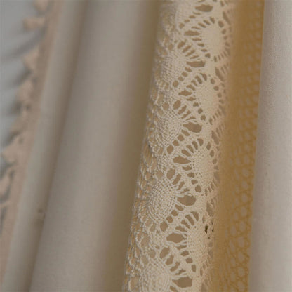 Beige Hollow-Out Light Filtering Tassel Curtain