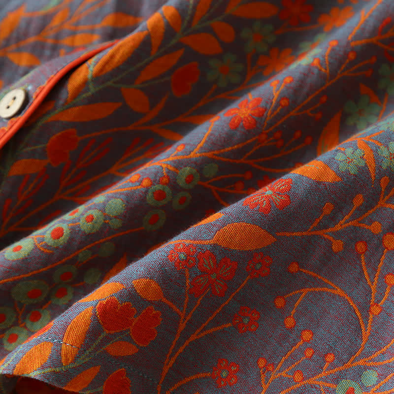 Vintage Leaf Cotton Lapel Loungewear Set - image 6