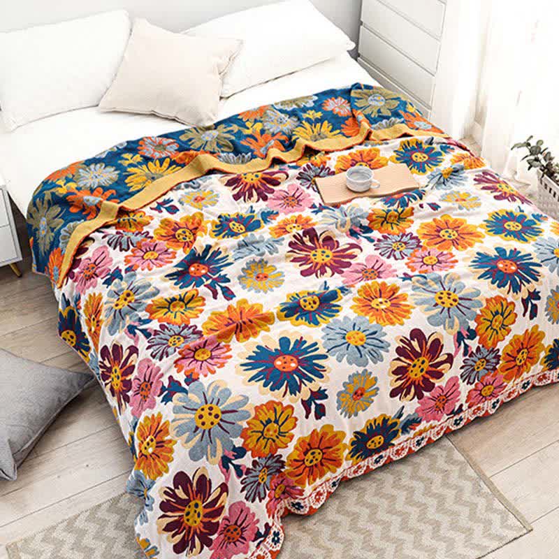 Bright Colorful Flower Cotton Reversible Quilt