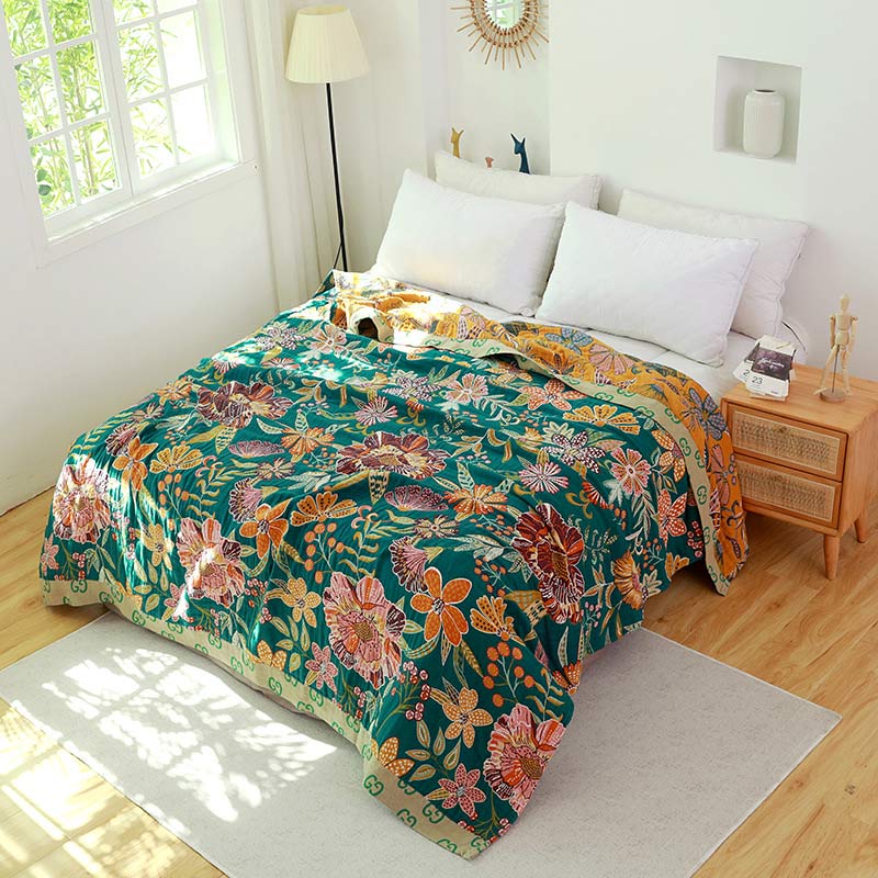 Luxuriant Flower Cotton Reversible Soft Quilt - Green - King - image 0
