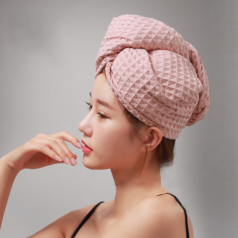 Waffle Weave Button Hair Drying Towel