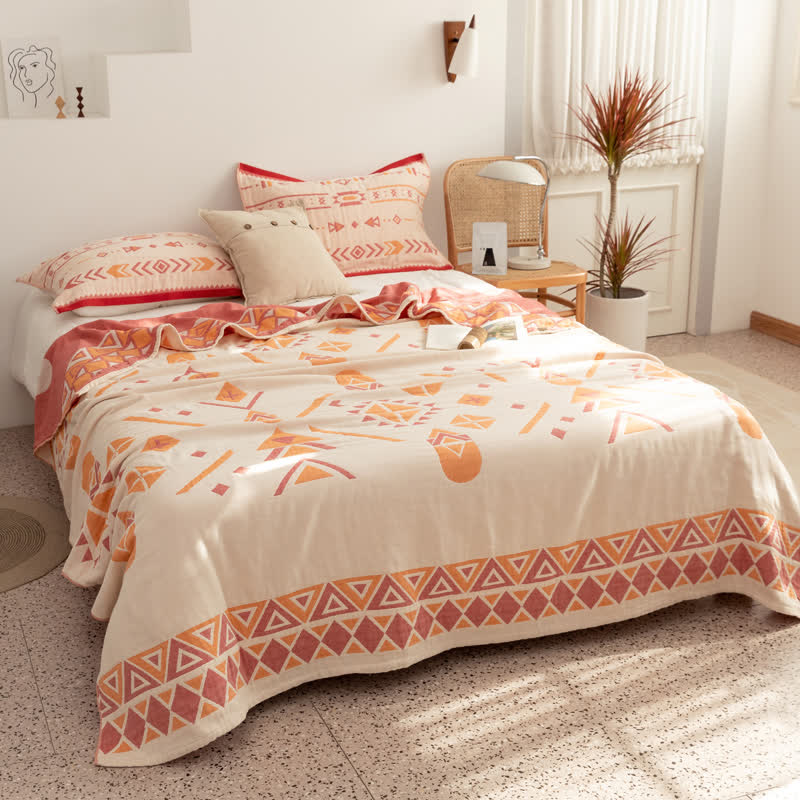 Cotton Gauze Bohemian Geometric Reversible Quilt