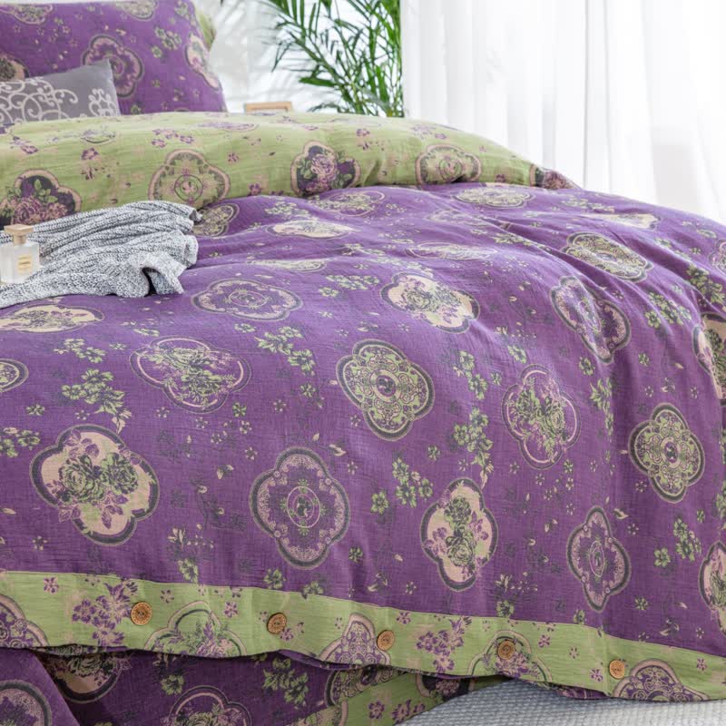 Double Layer Cotton Gauze Floral Bedding Set(4PCS)