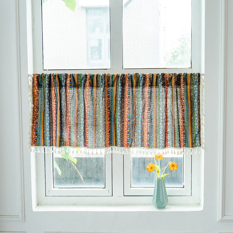 Colorful Plaid Pattern Tassel Tier Curtain