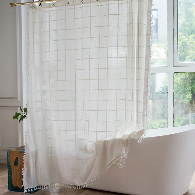 Plaid Cotton Linen Farmhouse Shower Curtain