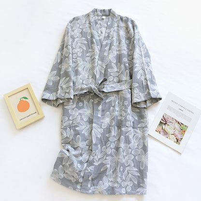 Cotton Gauze Floral Soft Bathrobe