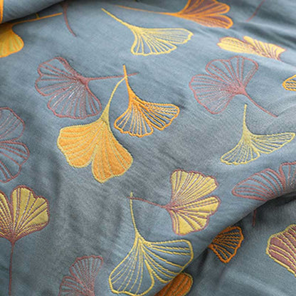 Ginkgo Leaf Pattern Cotton Reversible Quilt