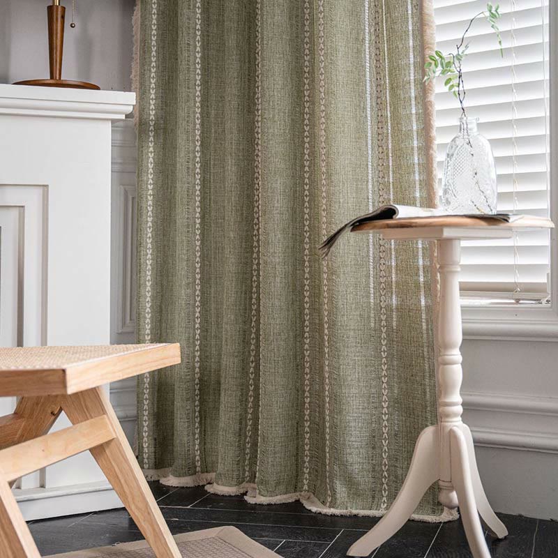 Ownkoti Simple Stripe Hollow-out Semi-shading Tassel Curtain