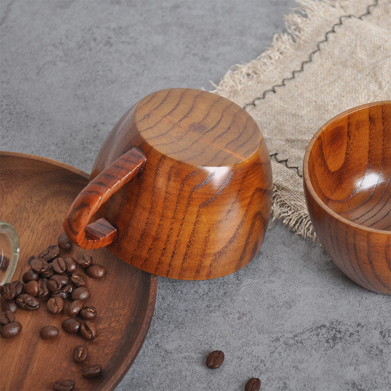 Ownkoti Natural Wooden Tea Cup with Handle (2PCS)