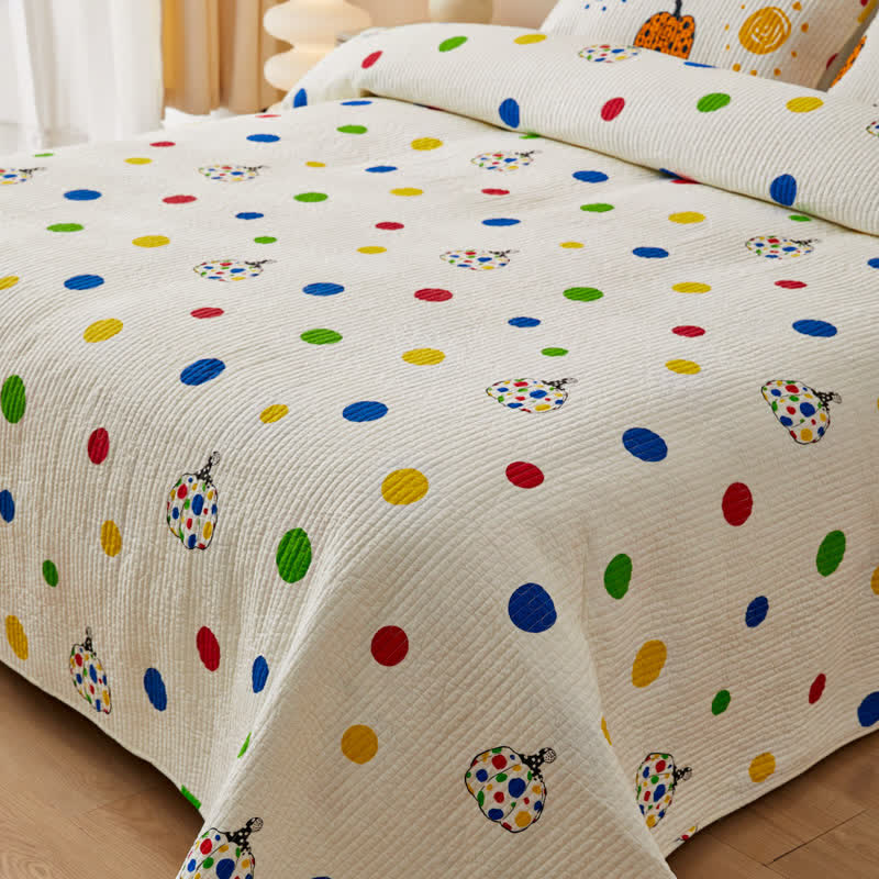 Quilted Polka Dot Pumpkin Cotton Bedding