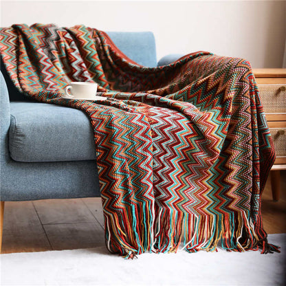 Ownkoti Cozy Colorful Striped Tassel Blanket