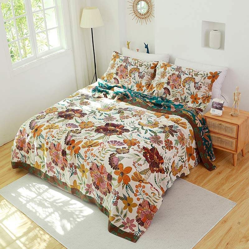 Luxuriant Flower Cotton Reversible Soft Quilt - White - King - image 3