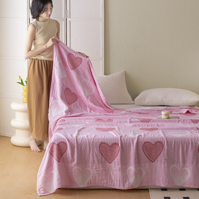 Lovely Heart Print Pure Cotton Gauze Quilt