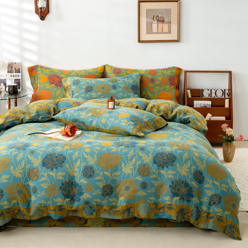 Retro Flower Leaf Cotton Bedding Sets(4PCS)