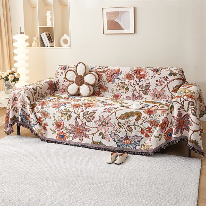 Rustic Floral Tassel Soft Sofa Cover