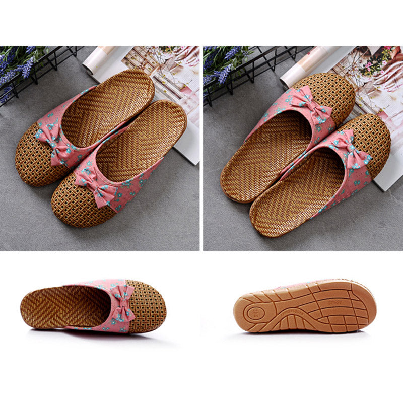 Retro Bowknot Breathable Flax Slippers