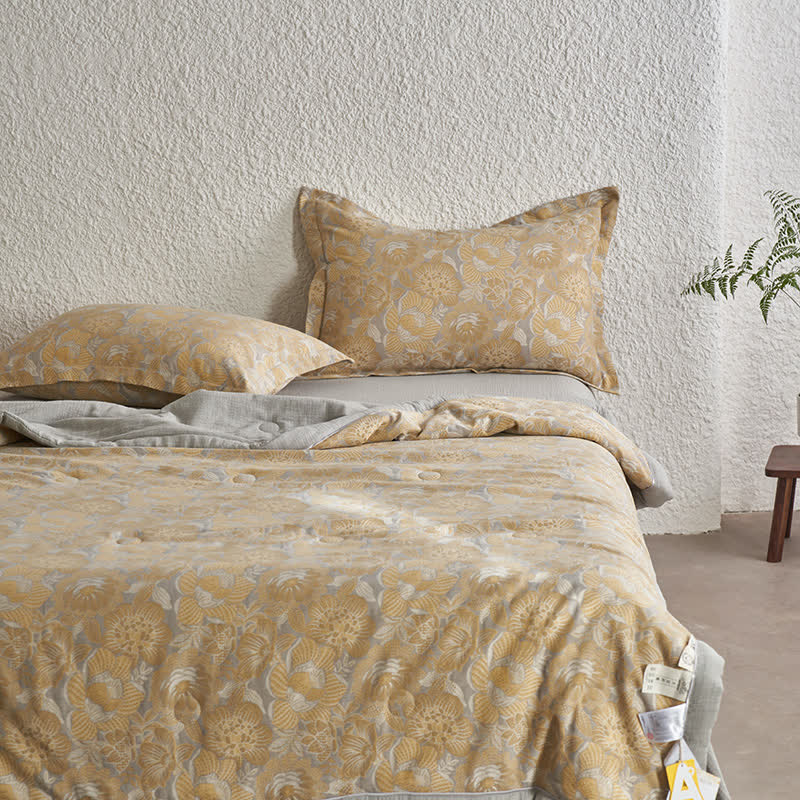 Neutral Floral Cotton Gauze Bedding Collection