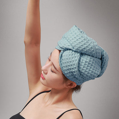 Waffle Weave Button Hair Drying Towel