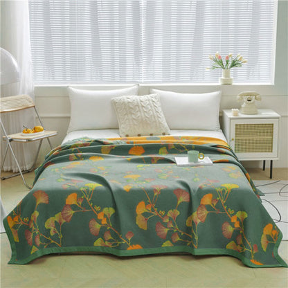 Ginkgo Leaf Jacquard Cotton Reversible Quilt