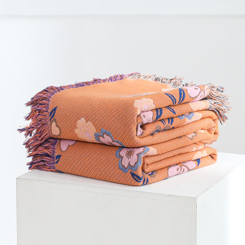 Blooming Flowers Soft Tassel Blanket