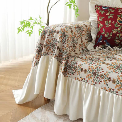 Jacquard Plum Blossom Ruffled Sofa Cover