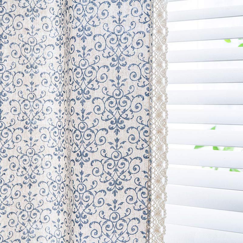 Ownkoti Boho Blue Pattern Semi-Blackout Curtain