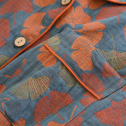 Ginkgo Leaf Button Cotton Loungewear Set - image 5