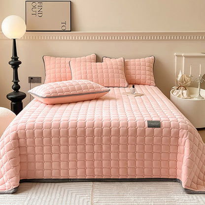 Modern Style Square Texture Soft Coverlet  - Coverlet with 2PCS Pillowcases - Pink - King - image 8