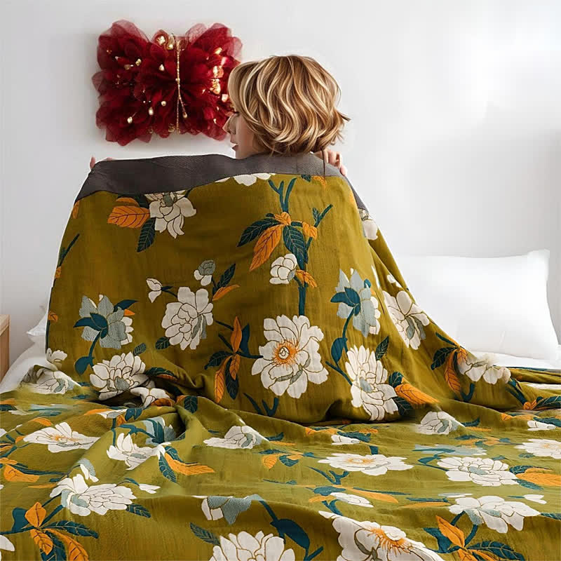 Ownkoti Olive Flower Printed Cotton Quilt - As Picture - Full - image 0
