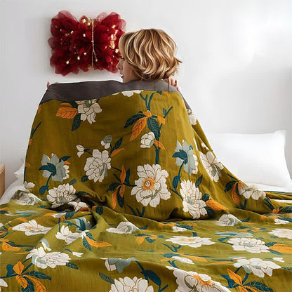 Ownkoti Olive Flower Printed Cotton Quilt - As Picture - Full - image 0
