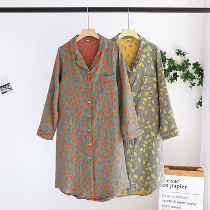 Leaf Tuxedo Button Cotton Nightdress - image 1