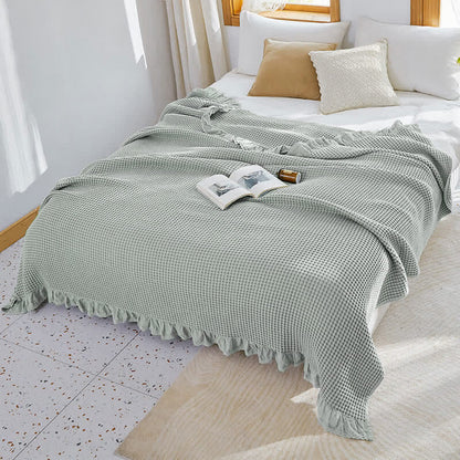 Waffle Weave Sofa Blanket Comfortable Quilt - Gray Green - Full - image 6