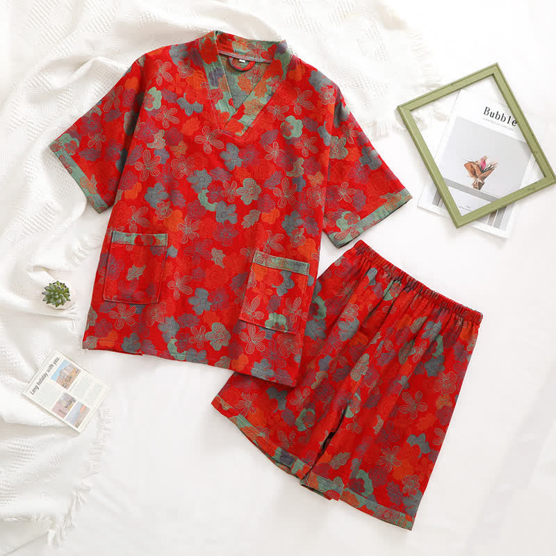 Rural Style Cotton Gauze V-neck Nightwear Set - image 1