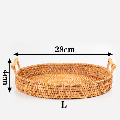 Ownkoti Hand Woven Rattan Round Tray With Handles